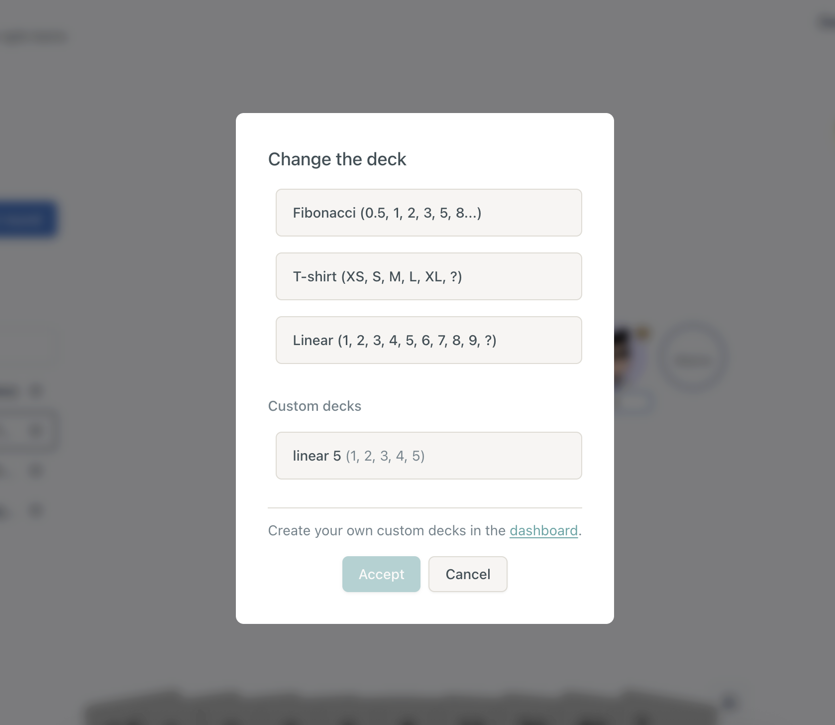 Custom estimation decks in planning poker