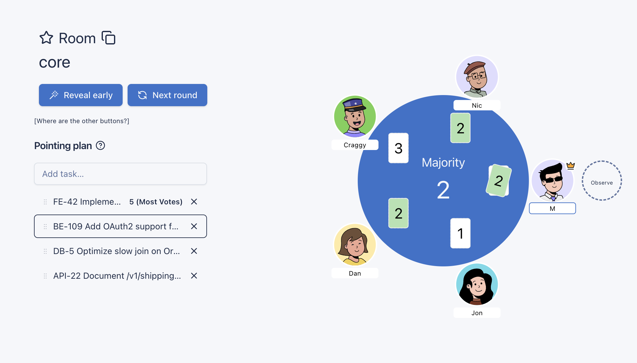 Pointing plans in a planning poker session